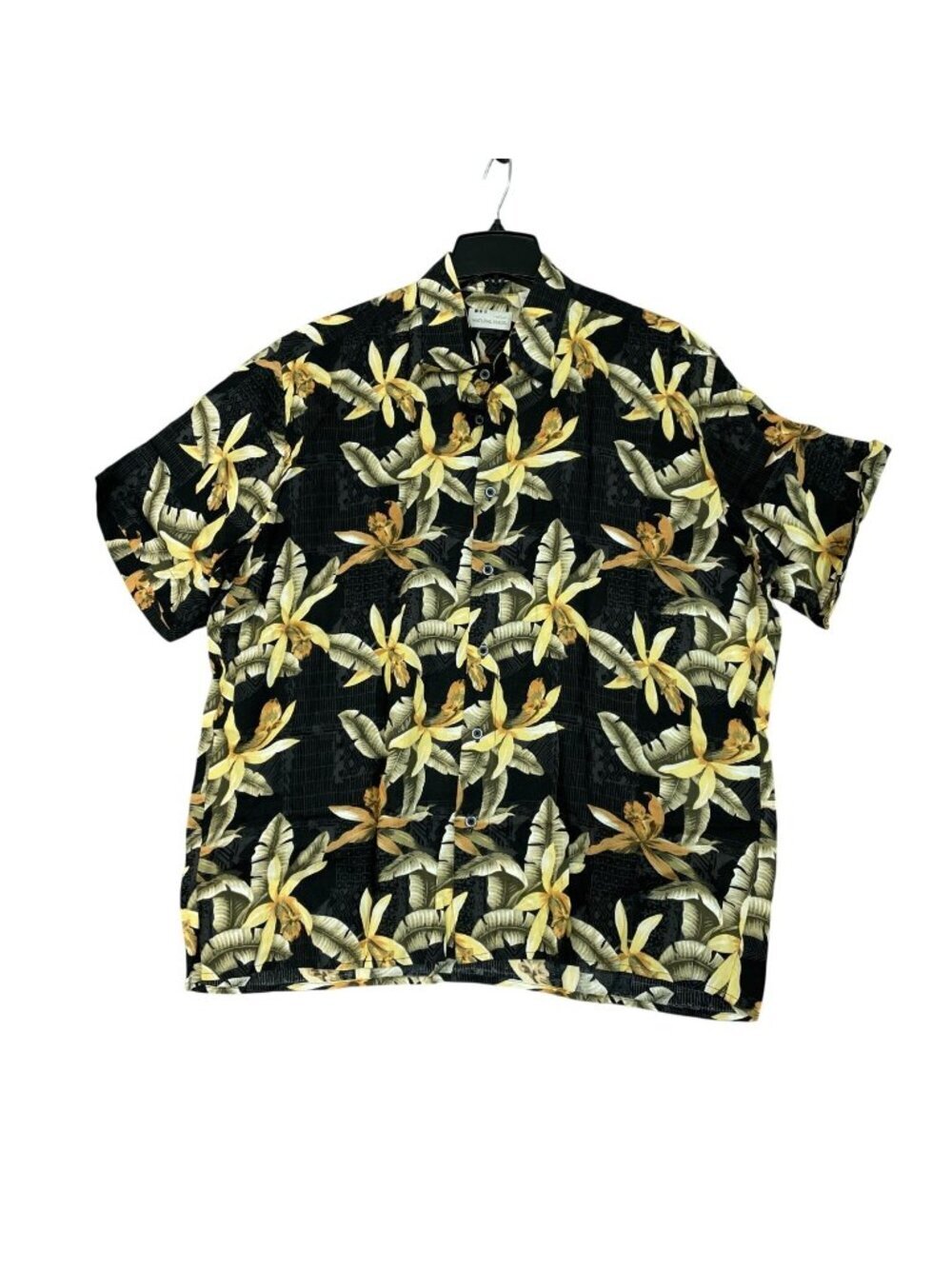 Natural Issue Men's L Silky Touch Hawaiian Shirt Black Yellow Floral Rayon F1326